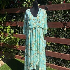 Calvin Klein Aqua Floral Wrap Maxi Dress